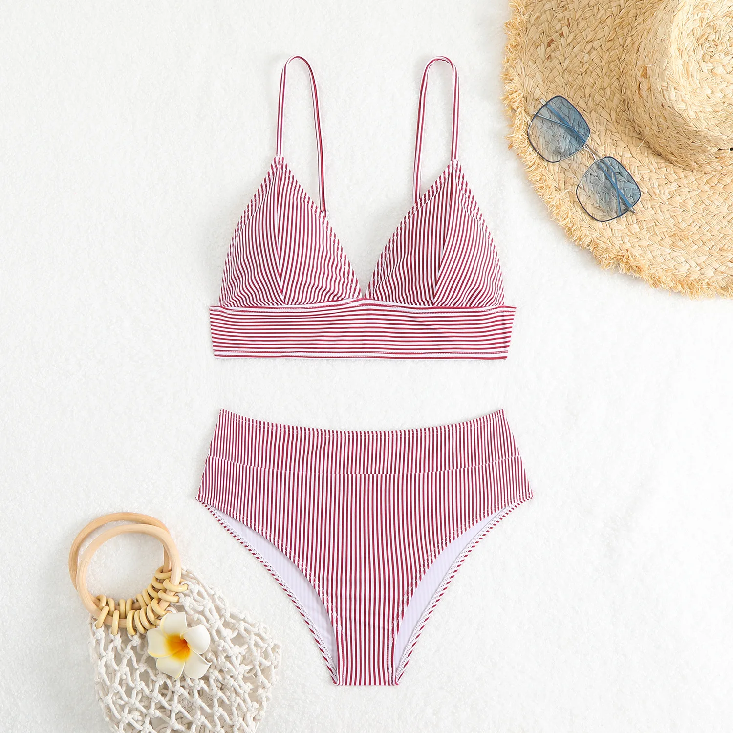 Sexy listrado cintura alta conjuntos de biquínis duas peças push up bikini maiô banho biquini conjunto de biquíni tankini maiô