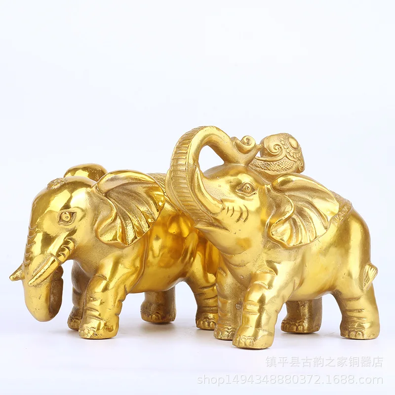 Home Decoration Pair of Water-Absorbing Elephants Copper Elephant Crafts Store Living Room Opening G