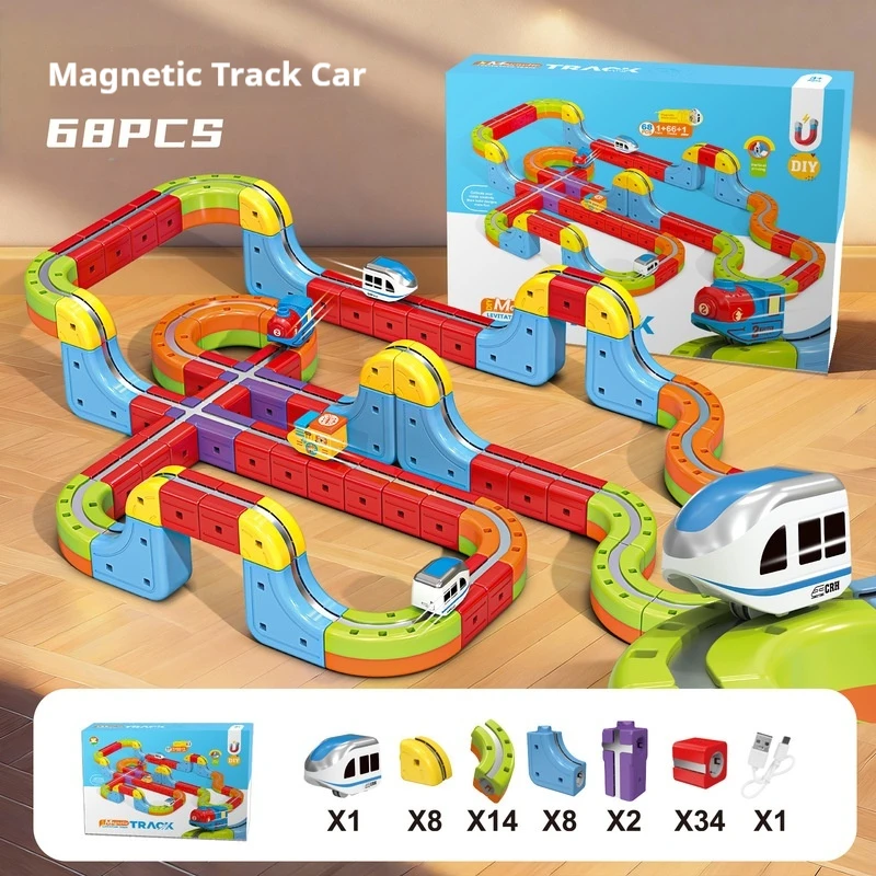 السحرية ثلاثية الأبعاد السكك الحديدية سيارة الأطفال تنوعا المغناطيسي اللبنات لتقوم بها بنفسك الجمعية السكك الحديدية الكهربائية سيارة عالية السرعة السكك الحديدية الجذعية اللعب الهدايا #5