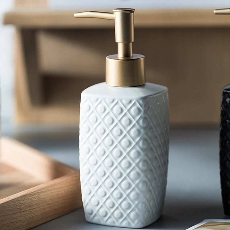 Soap Dispenser, Bathroom Ceramic Hand Soap Dispenser With Vintage Embossed Design,Kitchen Refillable Dish Soap Dispenser