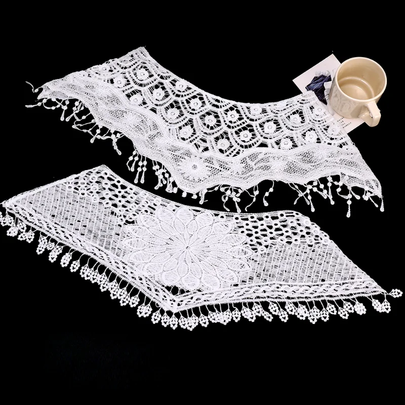 Hollow Crochet Lace False Collar Cape Shell Pattern Pullover Shawl Wrap Tassels Decor Summer Dress Cape Fashion Accessories