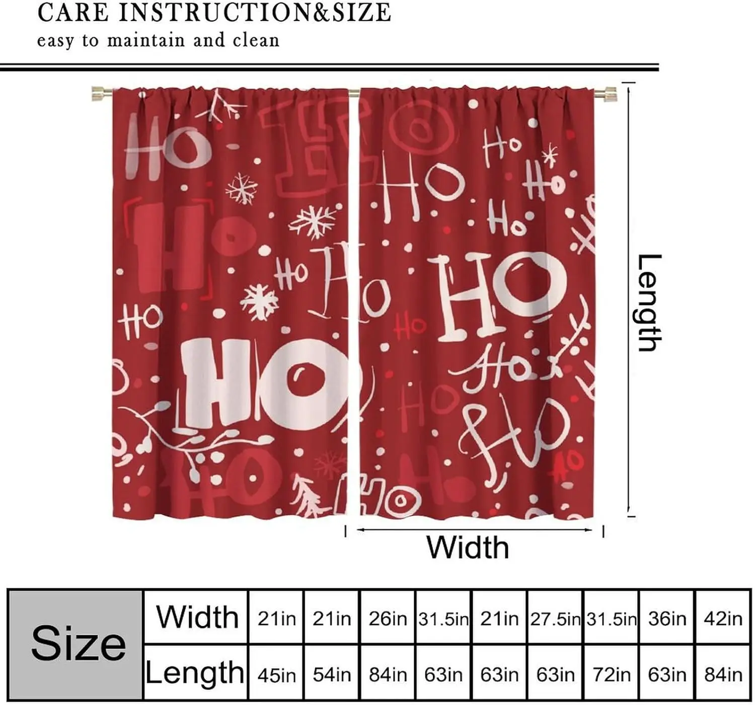 크리스마스 커튼, 산타클로스 웃음소리 '호호호' 패턴 창문 장식, 로드 포켓 단열 커튼 세트 (겨울용)