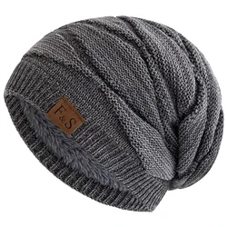 New Unisex Slouchy Winter Hats Plush Fleece Lined Warm Beanie Cap Men Women Casual Decor Mixed Color Winter Ski Knitted Hats