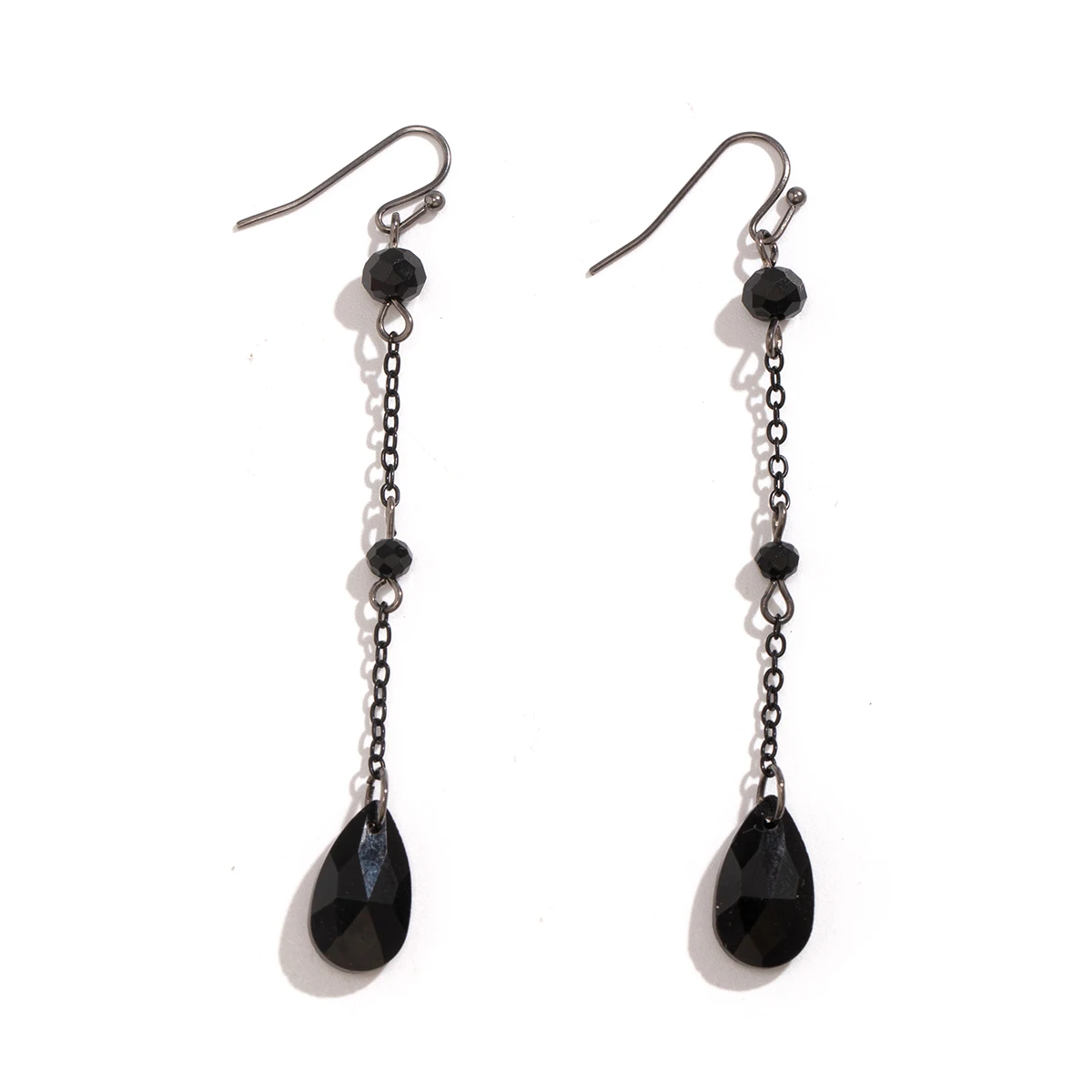 KunJoe Gothic Black Crystal Long Tassel Pendant Earrings for Women Punk Metal Link Chain Drop Earrings Party Jewelry Gift
