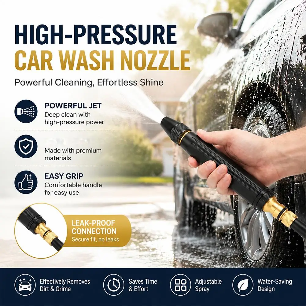 

High Pressure Water Gun Garden Hose Nozzle Heavy Duty Metal Sprayer With Fastening Clamps For Car Wash Floor Window Watering
