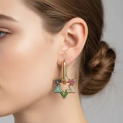 High Quality Zirconia Hoop Earrings for Women Elegant Star Copper Dangle Earrings Female Wedding Party Jewelry Couple Gift