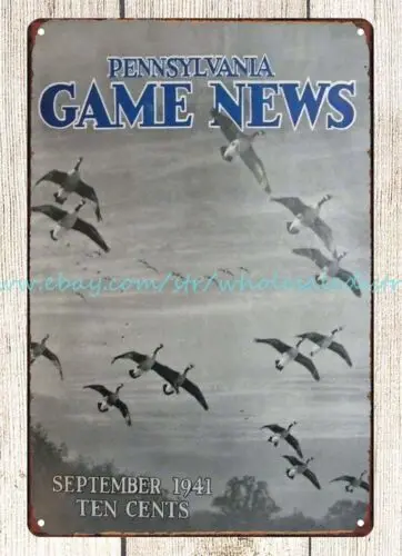 1941 Pennsylvania Game News flying geese hunting metal tin sign internal design