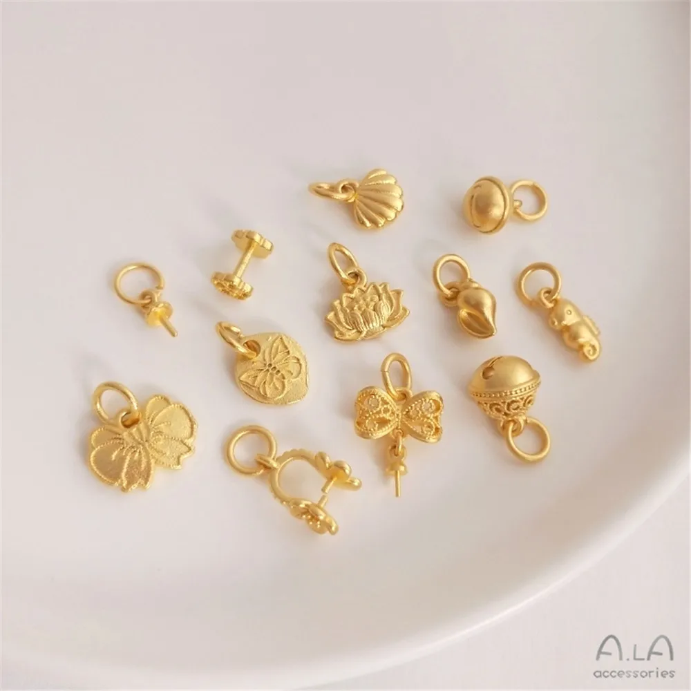 Strong color preserving high-grade sand gold half hole beads pendant ocean series bow bell pendant DIY accessories accessories