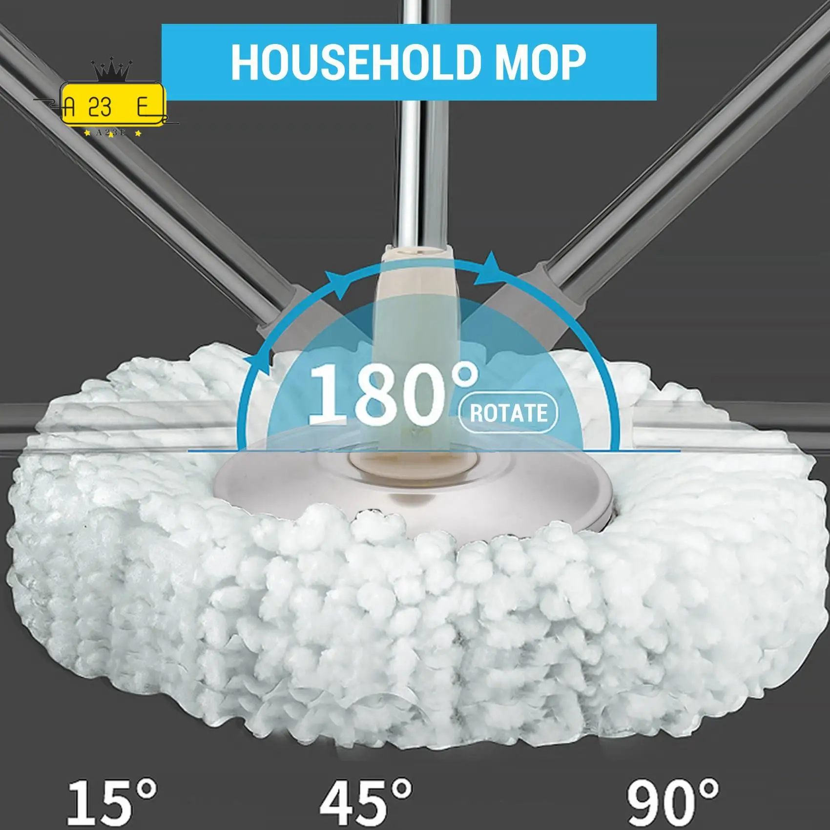 A23E-Mop Head Revolving Stainless Steel Household Floor Mop Head Replacement Automatic Mop Head Spin Cleaning Home Tools