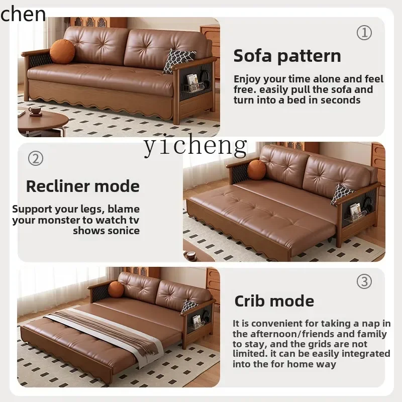 HXL solid wood sofa bed combination modern simple small apartment solid wood expansion bed ash wood storage