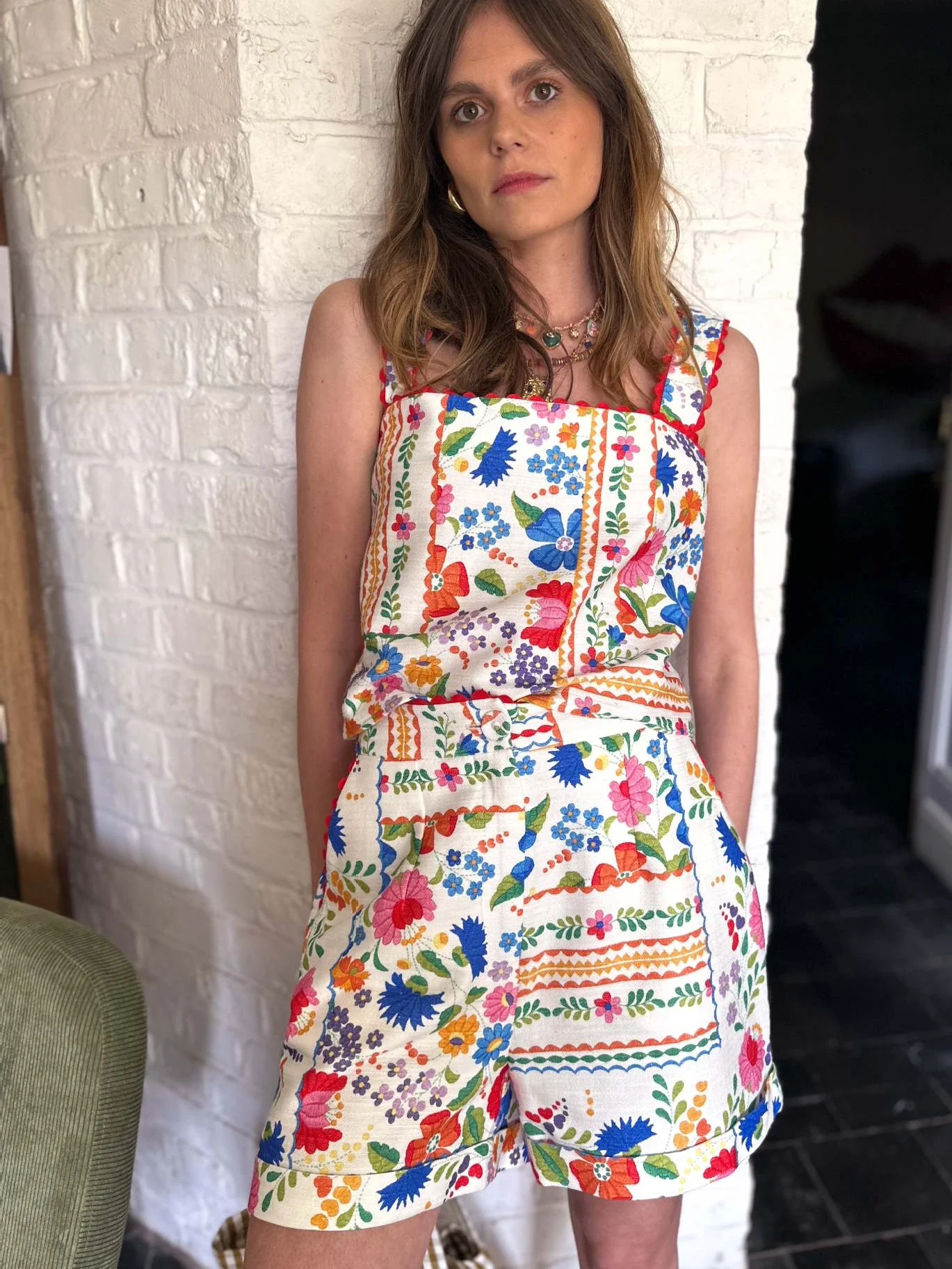 

Spring Summer 2026 Floral Print Loose Fit Two-Piece Set with Pockets Women's Fashion Casual Wear Short Sleeve round Neck