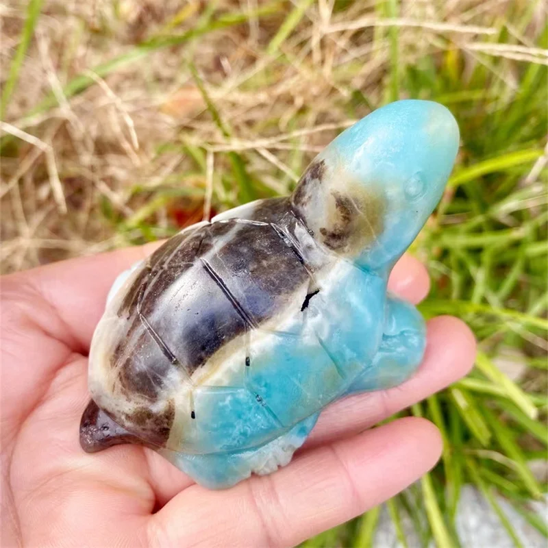 1pcs Natura Amazonite Tortoise Statue Gemstone Carved Animal Turtle Figurines Fish Tank Accessories Aquarium Home Decor