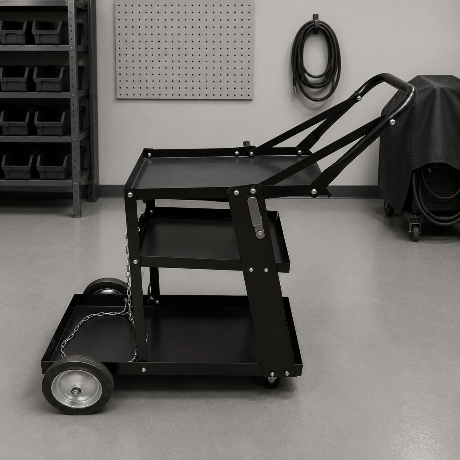 

Metal-Joining Machine Trolley Metal Frame Weld Trolley with Wheels Industrial Equipment Rust-Proof Safety Chains