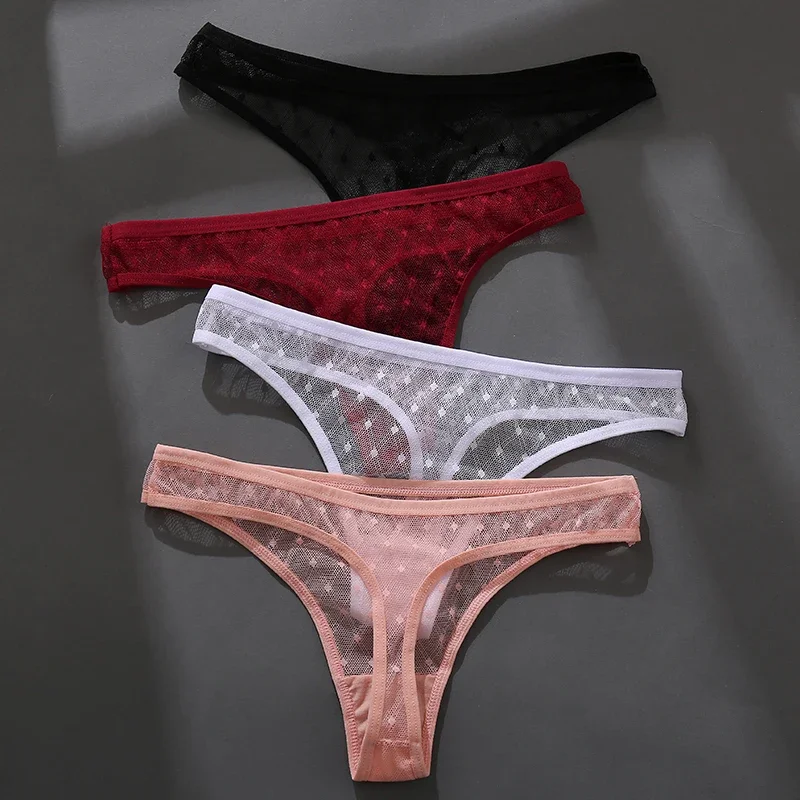 Women Lace Panties Sexy Mesh Hollow Out G-String Underwear Female M-XL Solid Color Thongs Girls Soild Color Bikini 2022