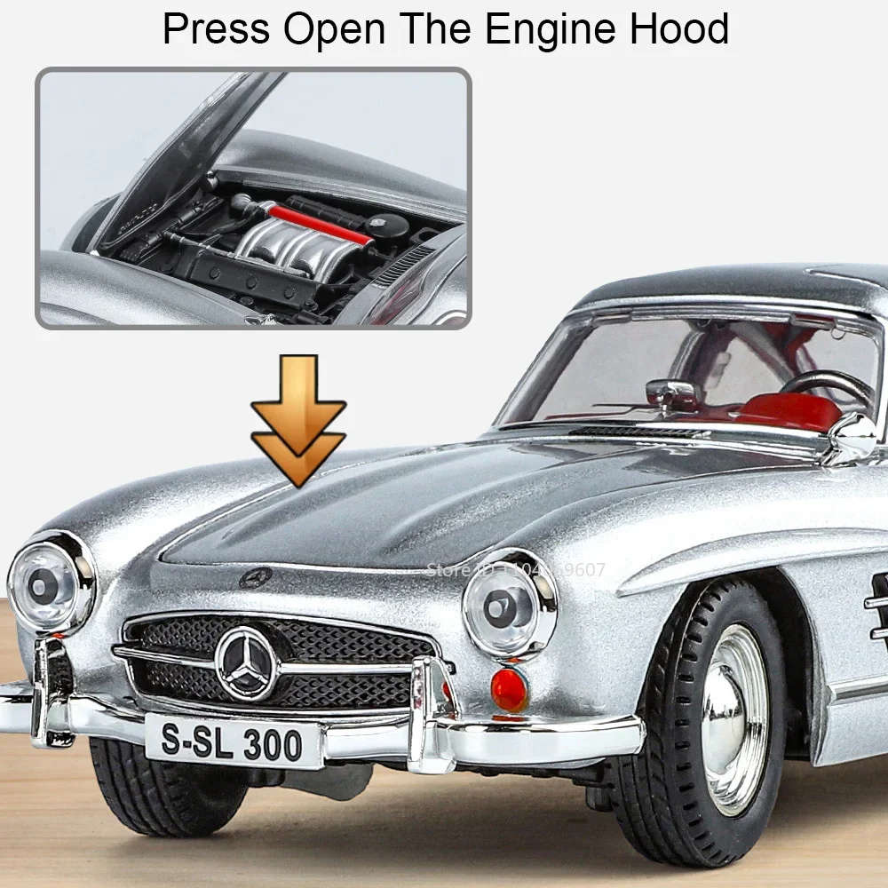 1:24 300SL Miniature modèle de voiture Vintage jouets en alliage moulé sous pression une voiture de sport portes ouvert son lumière modèles de jouets pour enfants cadeaux