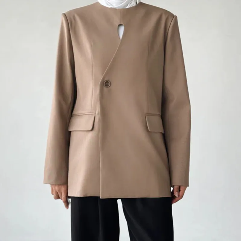 KWTX Blazer con botones laterales para mujer, chaqueta con diseño recortado para primavera y verano, ropa de oficina a la moda, traje ajustado S-XXL