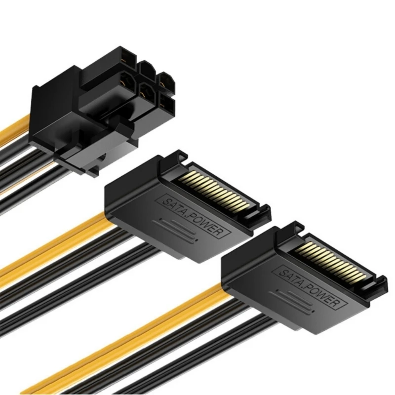 SATA15Pin to 6Pin Power Cable for Video Card Power Adapter Cord Stable Power Supply Flame Resistant PVC Coating