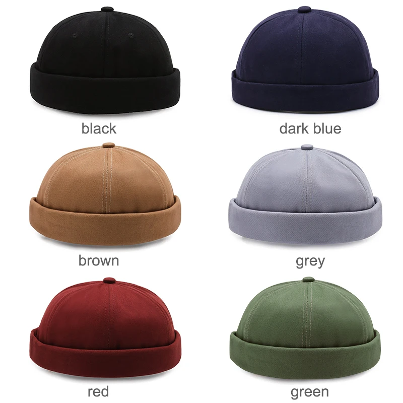 Solid Color Adjustable Unisex Beanie Hat For Women Spring Autumn Cotton No Visor Hip Hop Melon Men Brimless Cap Custom Logo