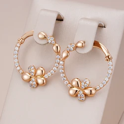 Kinel New Innovative 585 Rose Gold Color Drop Earrings Luxury Elegant Crystal Flower Earrings for Woman Fashion Vintage Jewelry