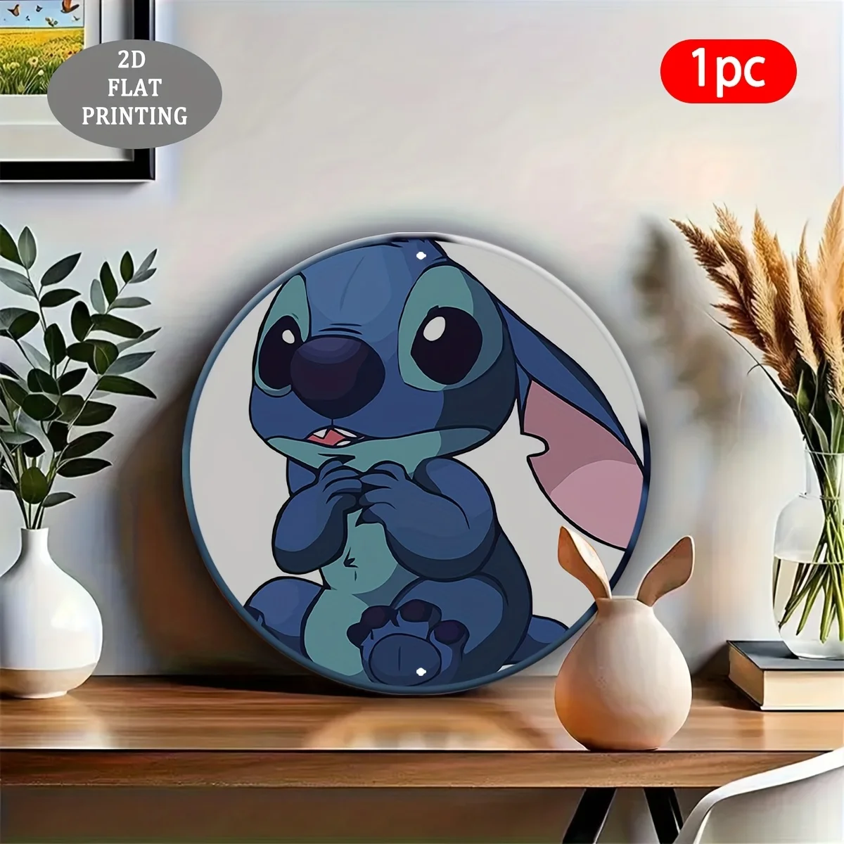 لوحة زخرفية مسطحة 2D، قطعة واحدة من اللوحة والزخرفة المسطحة 2D، لافتة ألومنيوم مستديرة بنمط غرزة ليلو - هدية الهالوين للجدار أو الخارجي #5