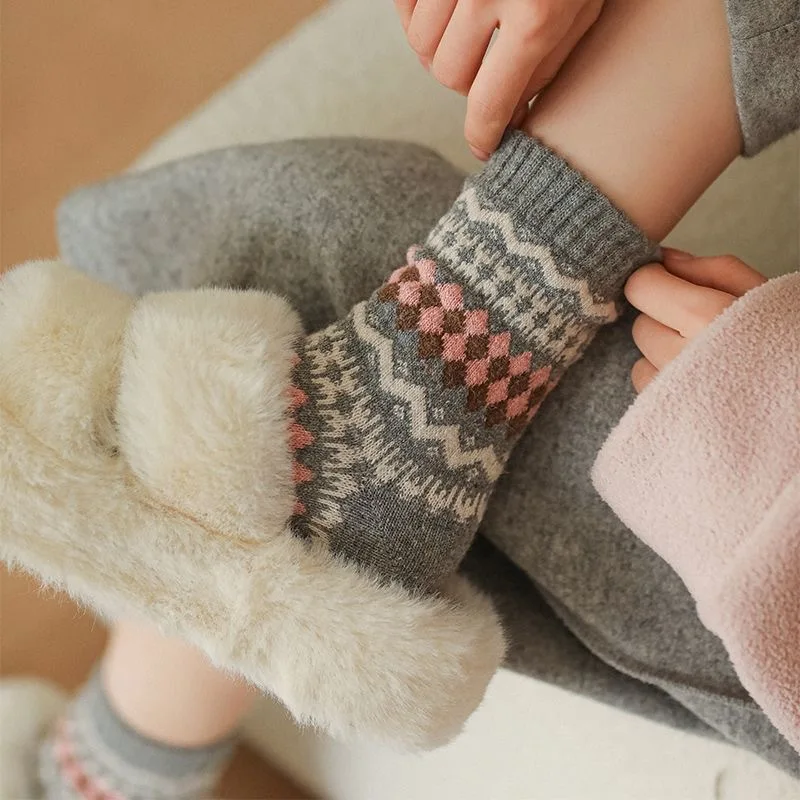 معرض جزيرة الجوارب الرجعية الصوف المرأة الخريف/الشتاء المرأة العرقية نمط الأدب الأوسط أنبوب مكدسة الجوارب طويلة الشتاء سميكة #3