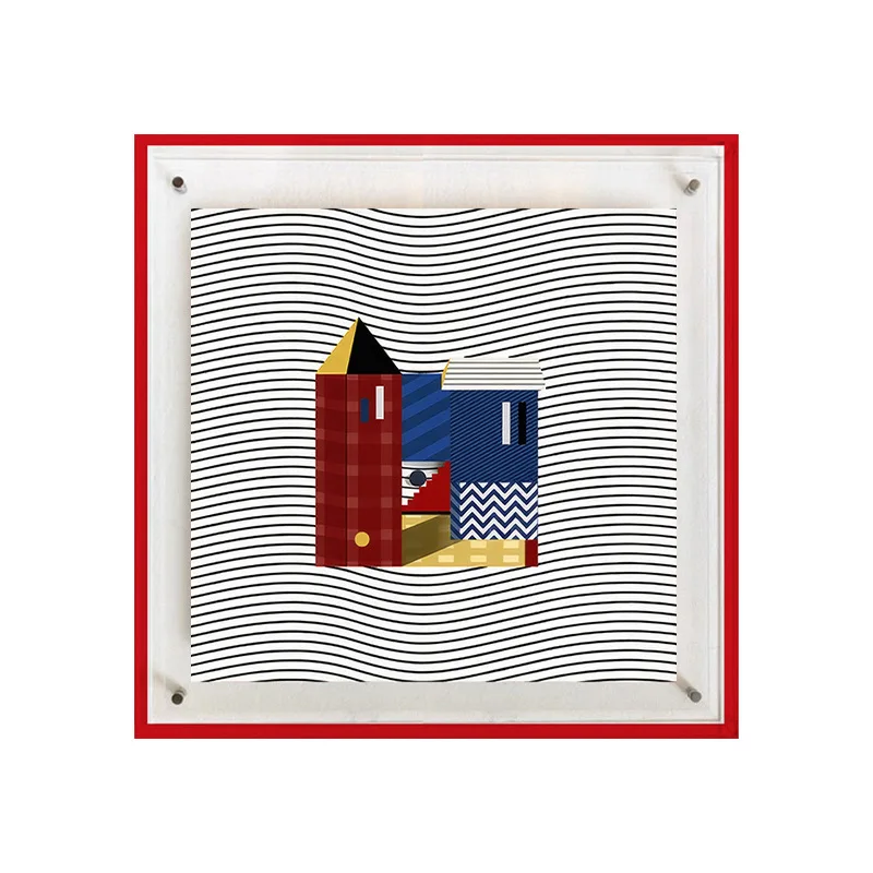 French Memphis medieval Bauhaus contrasting colors geometric decorative painting high-end acrylic frame dining room living room
