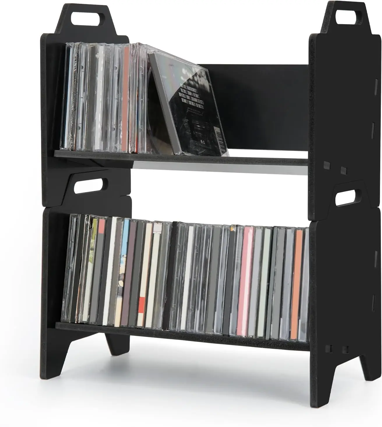 

Stackable CD Holder Organizer Rack CD Storage Tower Shelf | Holds up 56 CD Cases Jewel Case Display Stand Fit for Theatre Room