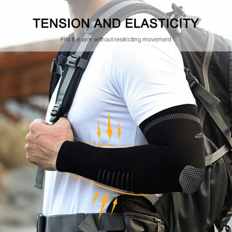 2PCS Ice Silk Sun-protective Sleeves Men\'s Cycling Sports Elastic Arm Guards Quick-drying Sweat-absorbent Cooling Sleeves Cover