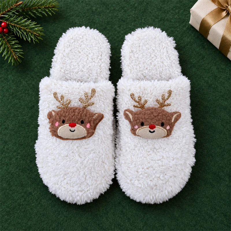 ZUOFU Weihnachts-Plüsch-Hausschuhe für Damen, Herren und Paare, Rentier, Weihnachtsmann, Schneemann, Baum, Glocke, Handschuh, warm, flauschig, rutschfest, für drinnen und zu Hause – Detail 24