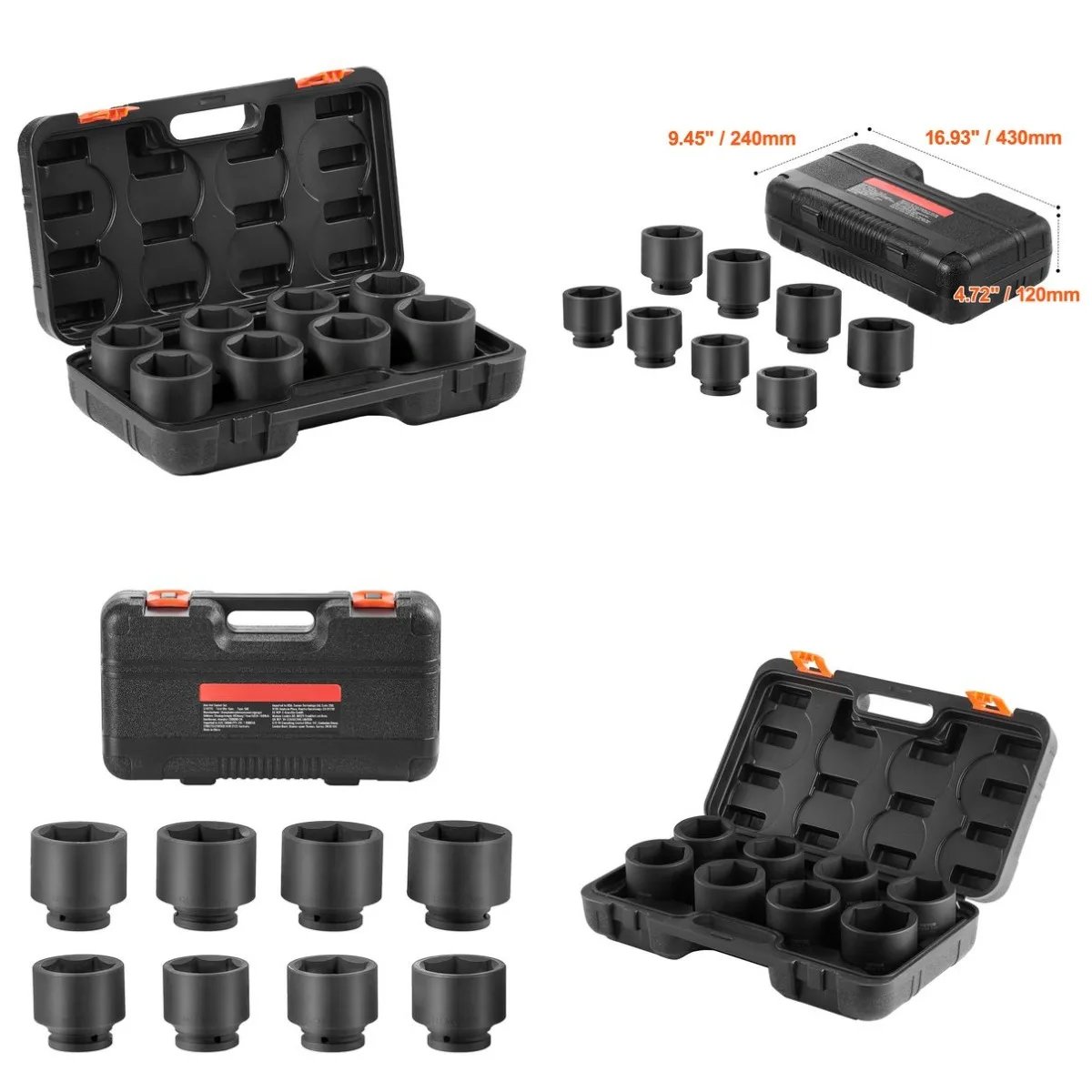 Axle Nut Impact Socket Set, 3/4' Drive 6-Point 8-Piece SAE Spindle Nut Socket Set, CR-MO Heat Treated Large Socket Set with Stor
