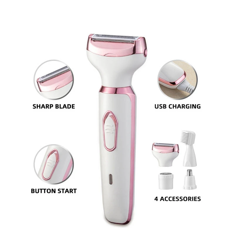 Elektro rasierer für Frauen 4-in-1 Damen Elektro rasierer für Gesichts nasen beine und Achsel bikini trimmer