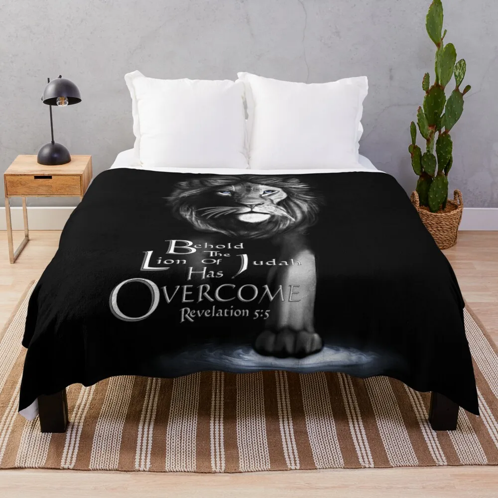 

Lion of Judah With Scripture (Greyscale) Throw Blanket Summer Shaggy Sleeping Bag Furrys Blankets