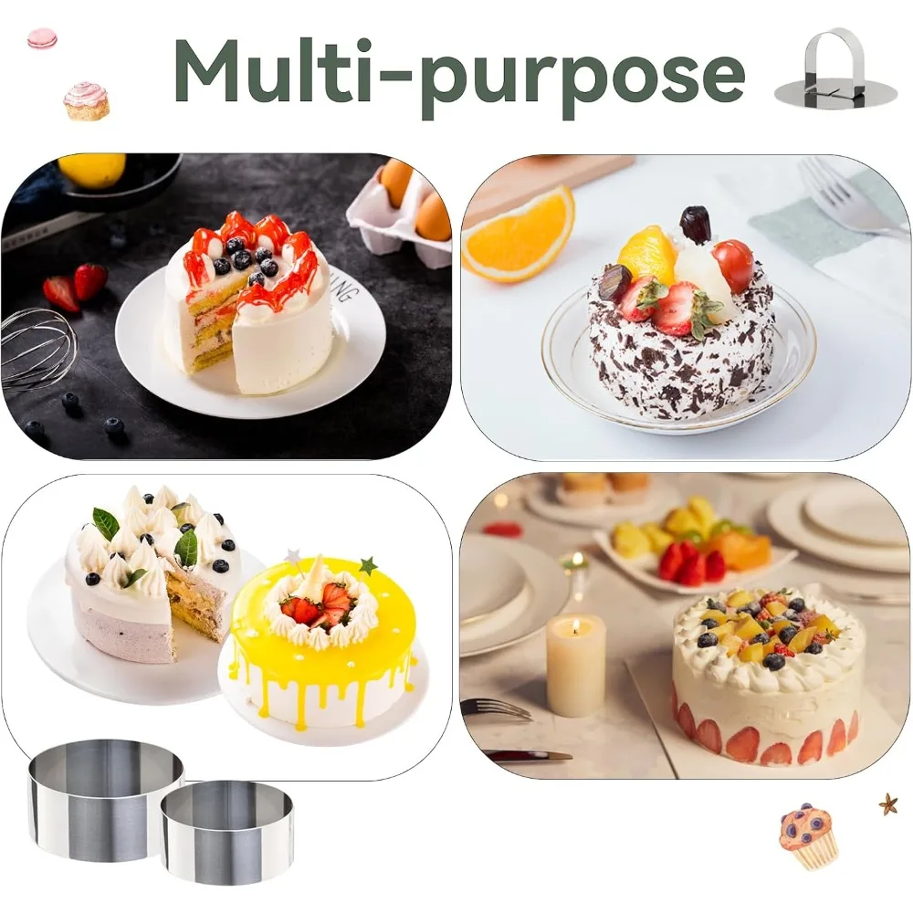 2 Pieces Round Cake Ring Molds Stainless Steel Cake Mousse Decorating Ring Mold with Pusher for Kitchen Baking Pastry Tools view 3