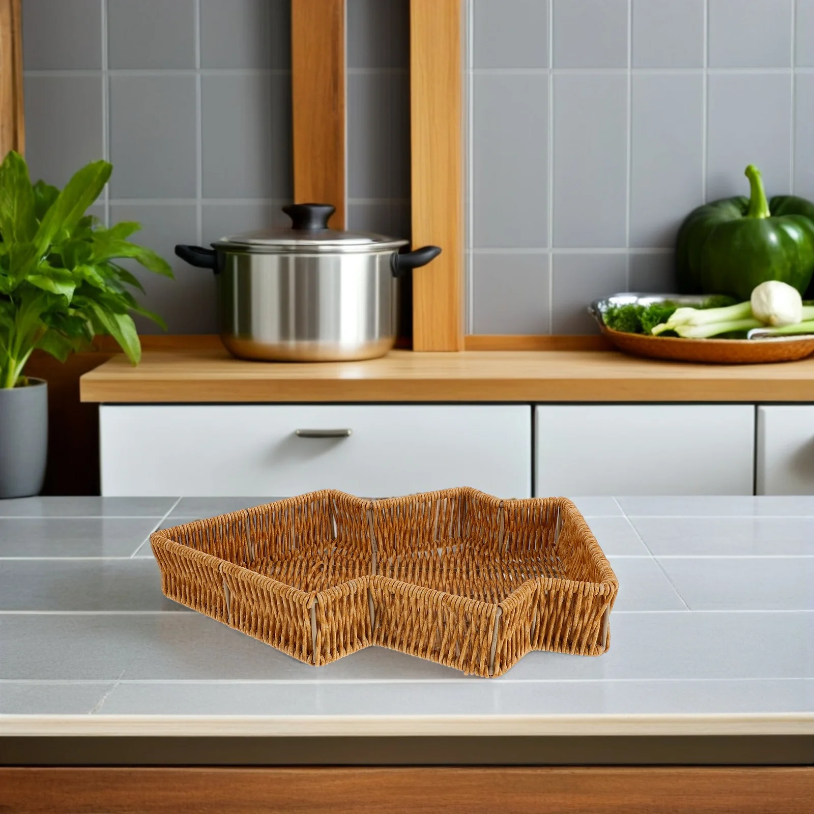 

Christmas Tree Bread Basket Imitation Rattan Farmhouse Tray Handwoven Holiday Appetizer Serving Platter Party Food Organizer