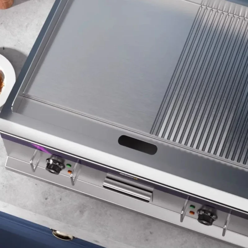 Commercial Half Flat Half Grooved Electric Griddle Countertop Electric Teppanyaki Steak & Pancake Frying Equipment