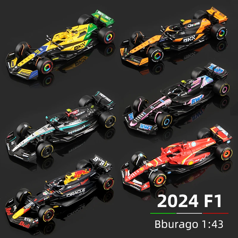 Модель-bburago-1-43-2024-f1-mcl38-w15-sf24-rb20-a524-миниатюрный-сплав-литой-под-давлением-гоночный-автомобиль-игрушка