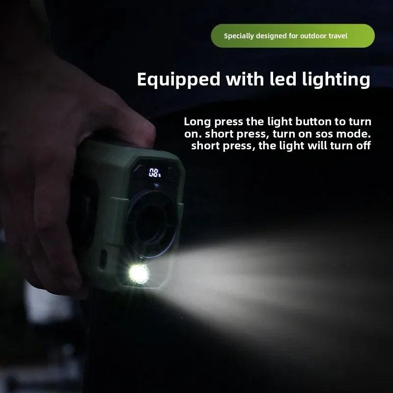 مروحة محمولة بمشبك خصر، مبردات مكيف هواء قابلة لإعادة الشحن، 5 سرعات قابلة للتعديل، مروحة تبريد خارجية مع مصابيح كاشفة LED