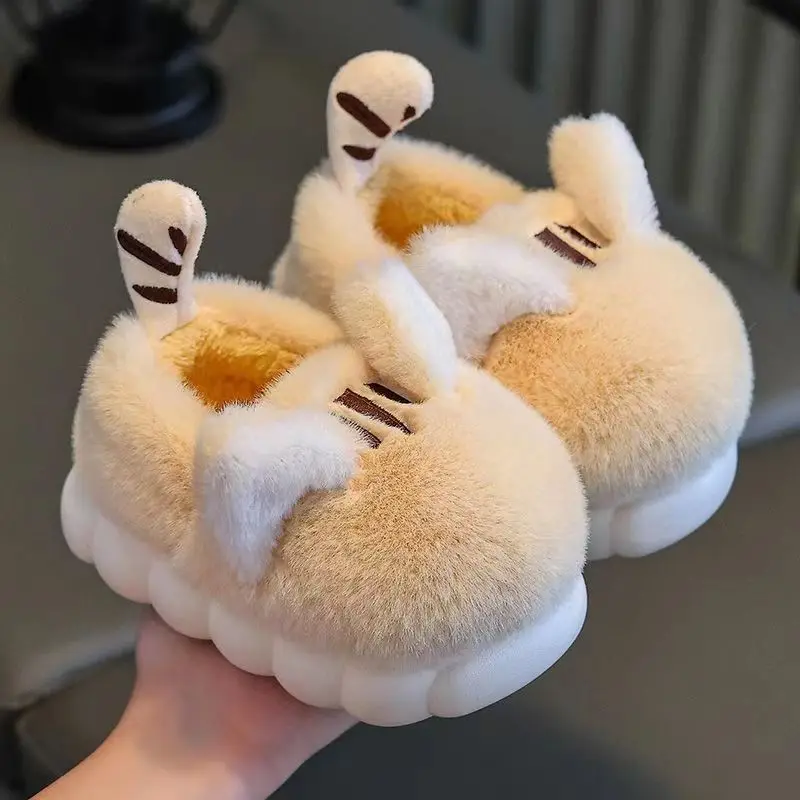 

2024 New Children Spring Furry Slippers Cute Cartoon Animals Boys Girls Home Slippers Soft Sole Non-slip Baby Cotton Slides