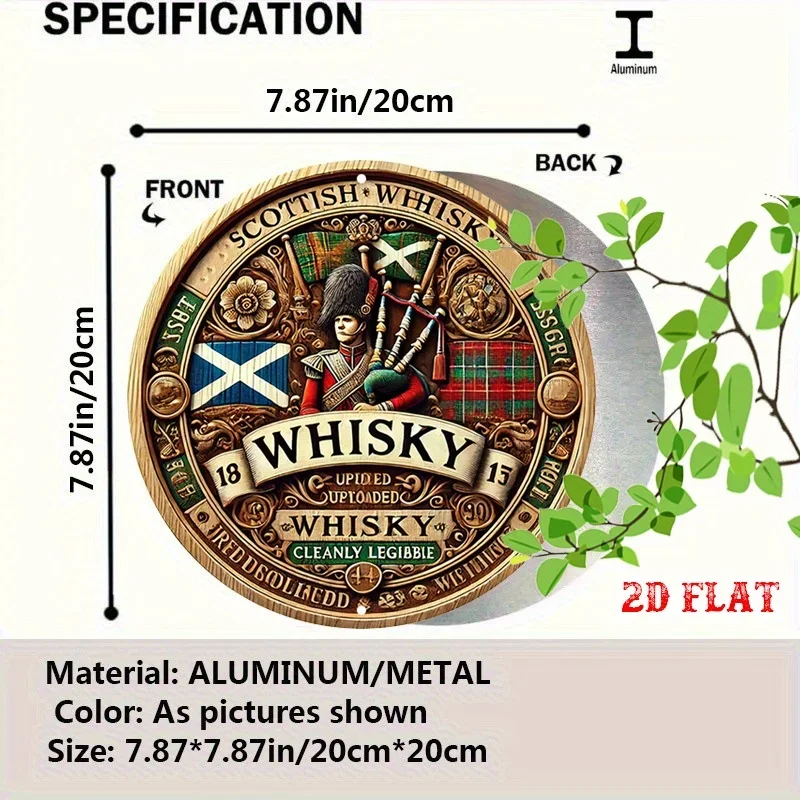 2D Flat - Round Aluminum Sign Featuring a Tartan Plaid Design,This Rustic Metal Wall Art Is Perfect for Decorating Your Home