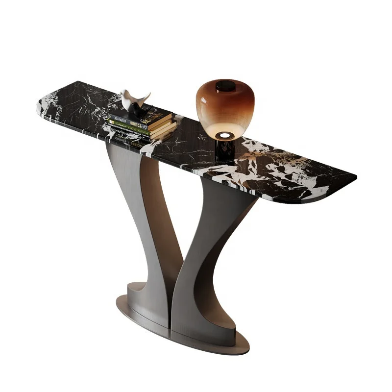 oo-Light and Elegant Modern Simple Marble Console Table with Iron Frame Creative Designer Living Room Apartment Decor
