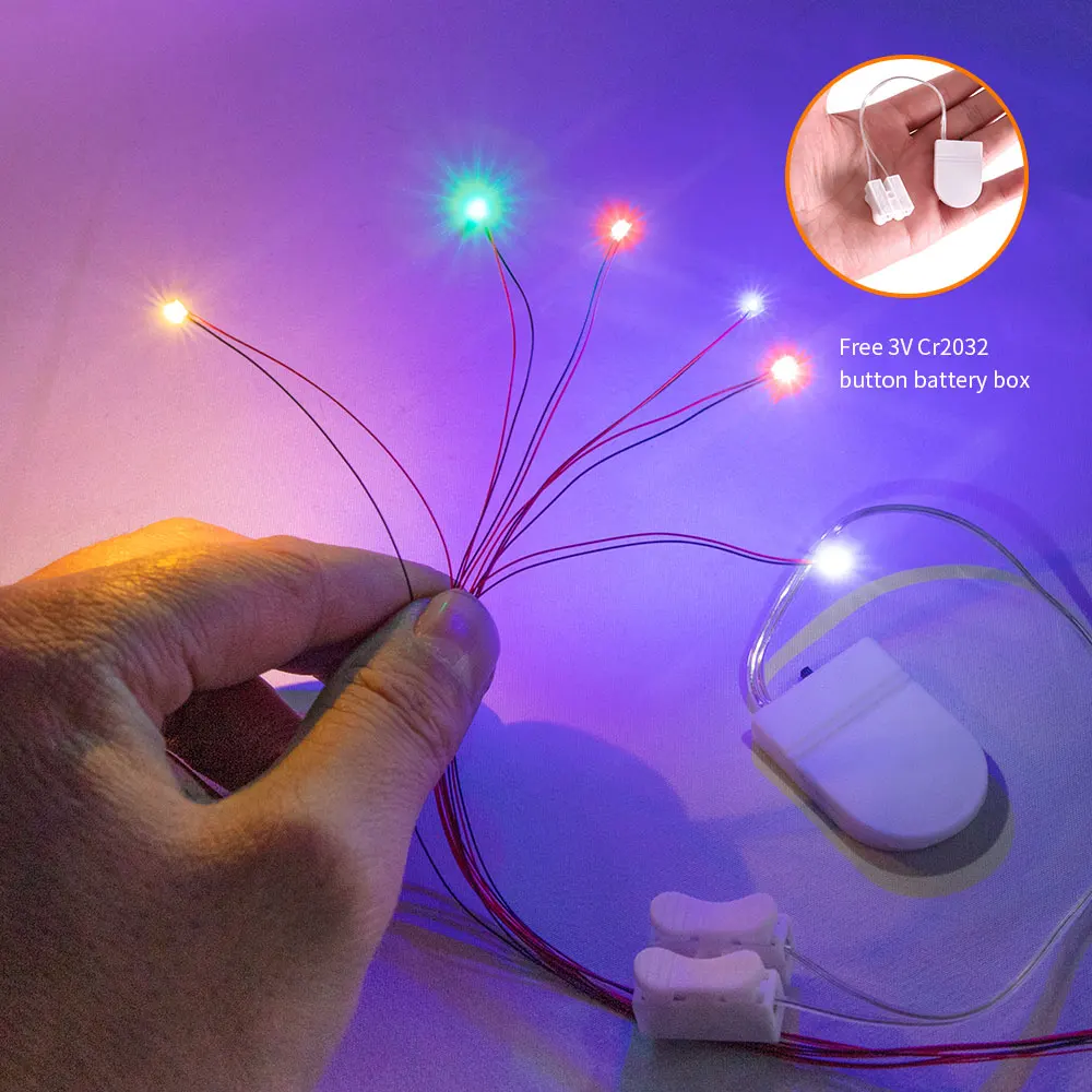 10 Stück SMD-LED-Chips mit 3V-Knopfbatteriehalterung für Modellbau-Kit, Modellspielzeug-Beleuchtung, DIY-Modelle