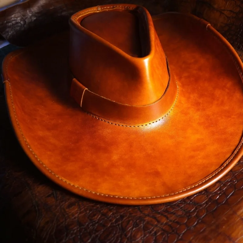 

Handmade cowhide vegetable tanned denim hat, wilderness redemption Yellowstone Django retro top hat receives customization