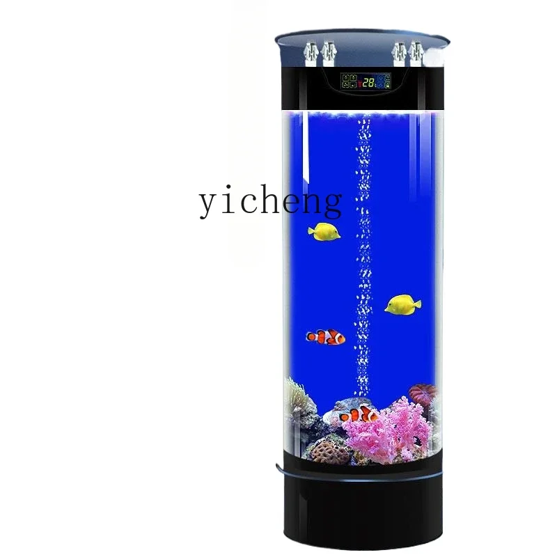 

ZWS. Small cylindrical acrylic aquarium household ecological water-free vertical intelligent floor goldfish tank