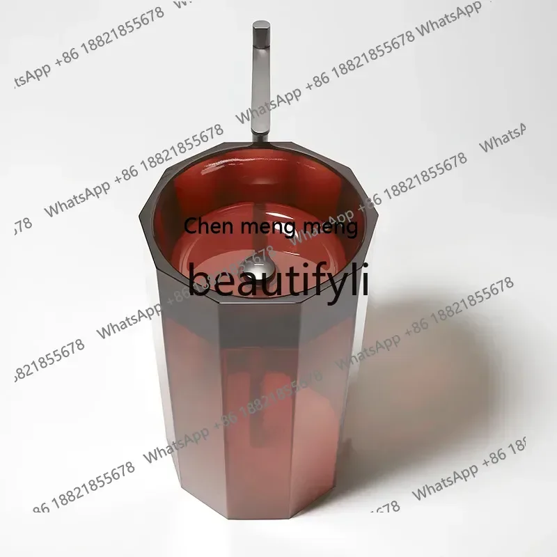 Rhombus color transparent crystal resin column art creative wash basin integrated floor type retro cylinder