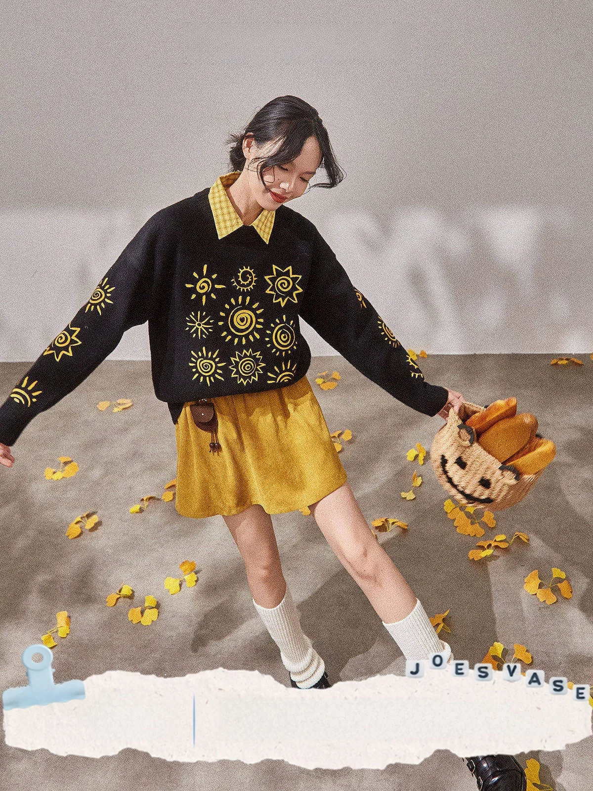 

Bla Loose Printed Sweater Women's Vintage Sle Long Sve Knitted Top by Yu Hua Zun Autumn New Arrival