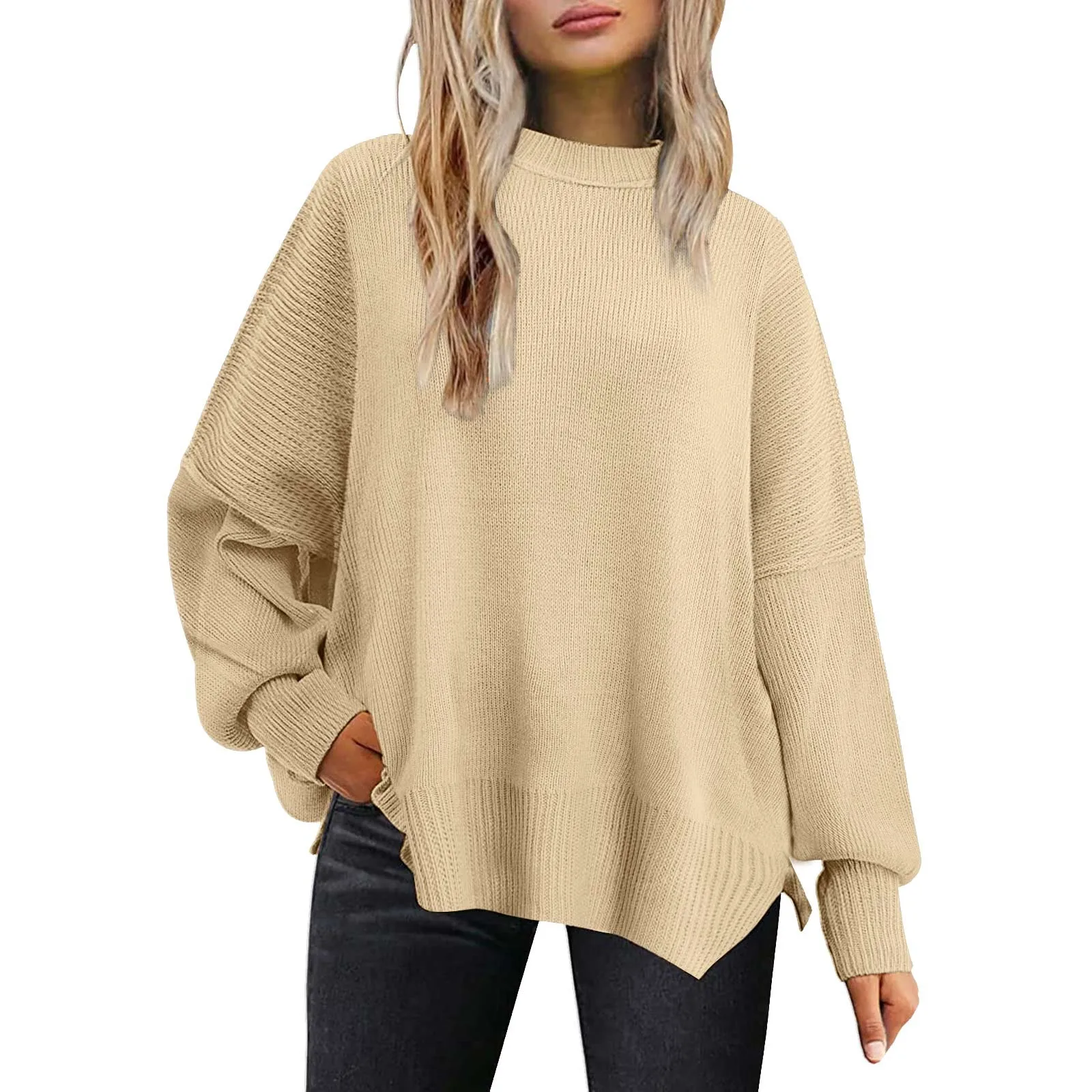 Little Lightweight Sweater Women'S Loose Autumn And Winter Casual Fashion Pullover Round Neck Split Knitting Clothes 2025 Chic