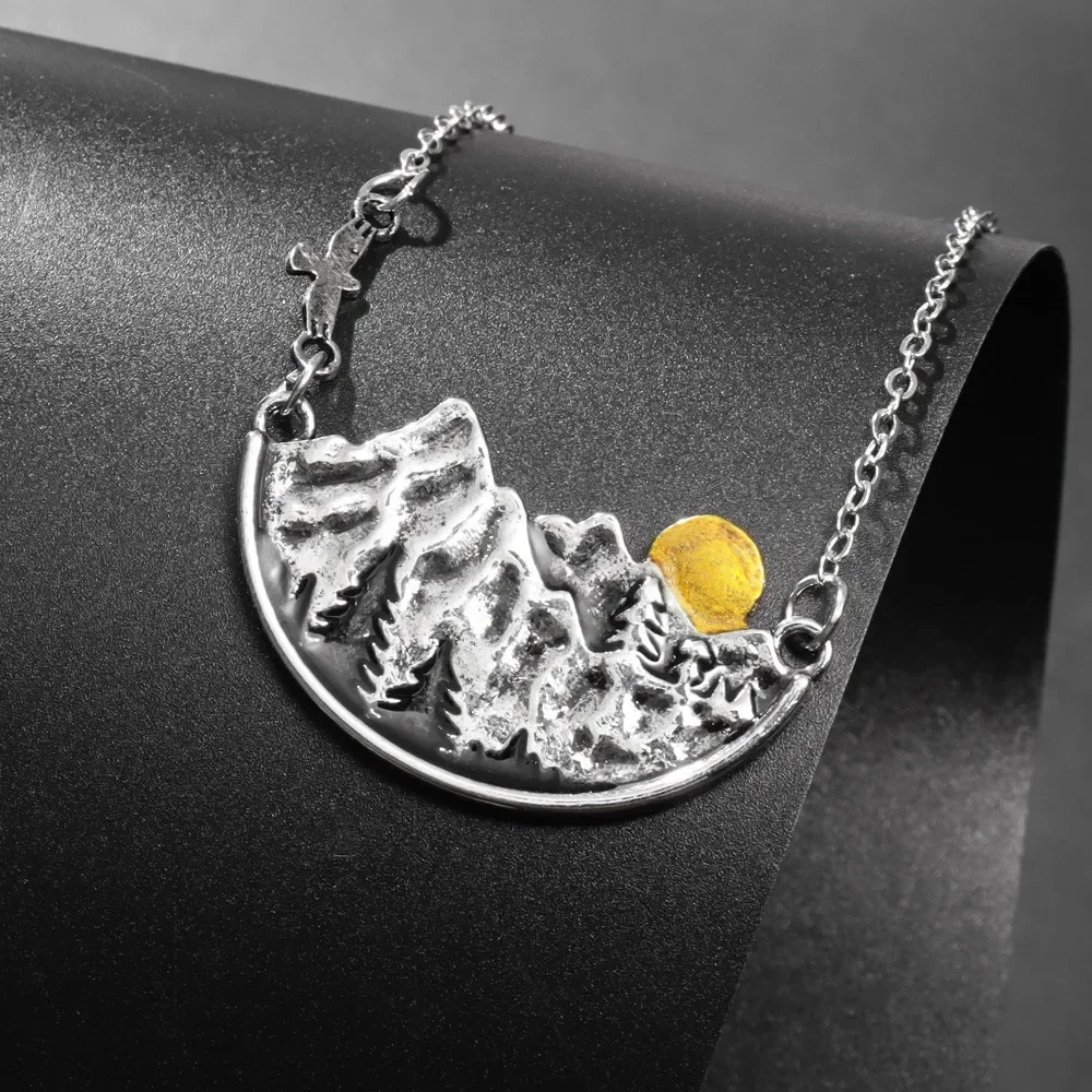 Forest Mountain Range 3D scenery Alloy Pendant Necklace Creative Vintage Women Men Metal Necklace Neck Chain Jewelry Accessory