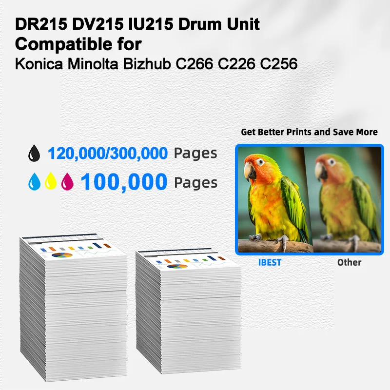 IBEST Compatible Konica Minolta DR215 Drum Unit DV215 Developer Unit IU215 Imaging Unit Compatible for Bizhub  C266 C226 C256