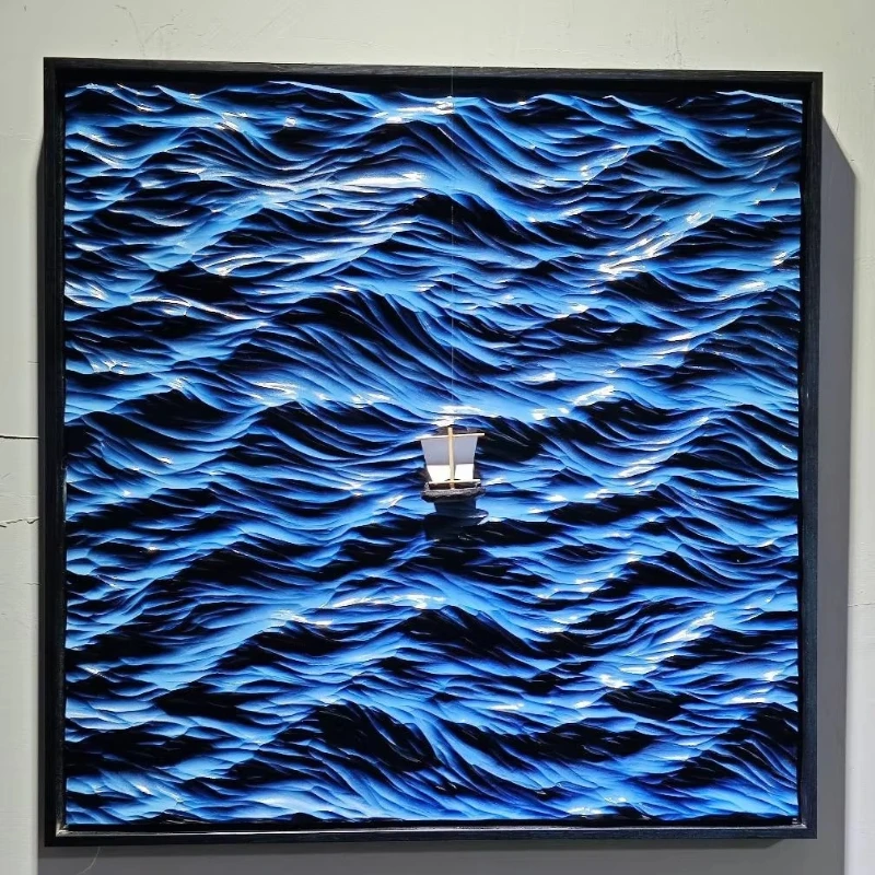

Голубая волна натюрморт, гипсовые стены и декор стола, простой современный подарок в рамке для учебы и офиса