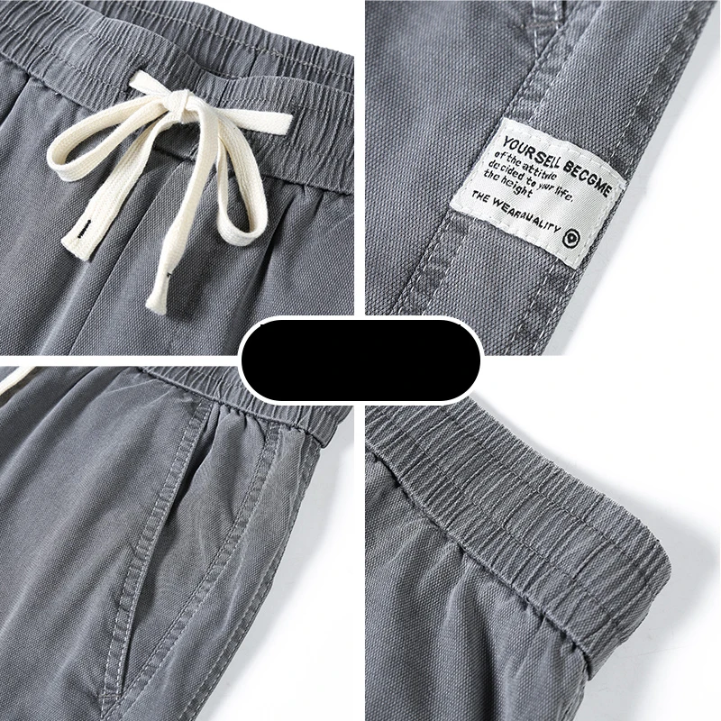Celana jeans pria musim panas, model longgar potongan lurus, pinggang elastis dengan tali serut, gaya kasual Korea, ukuran besar M-5XL